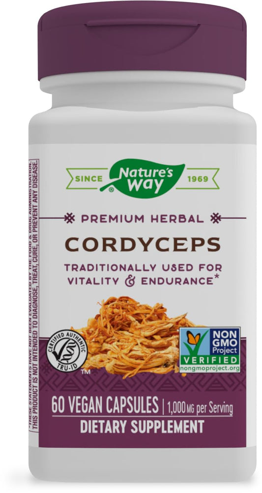 Nature's Way Cordyceps Premium bottle close-up for daily vitality support