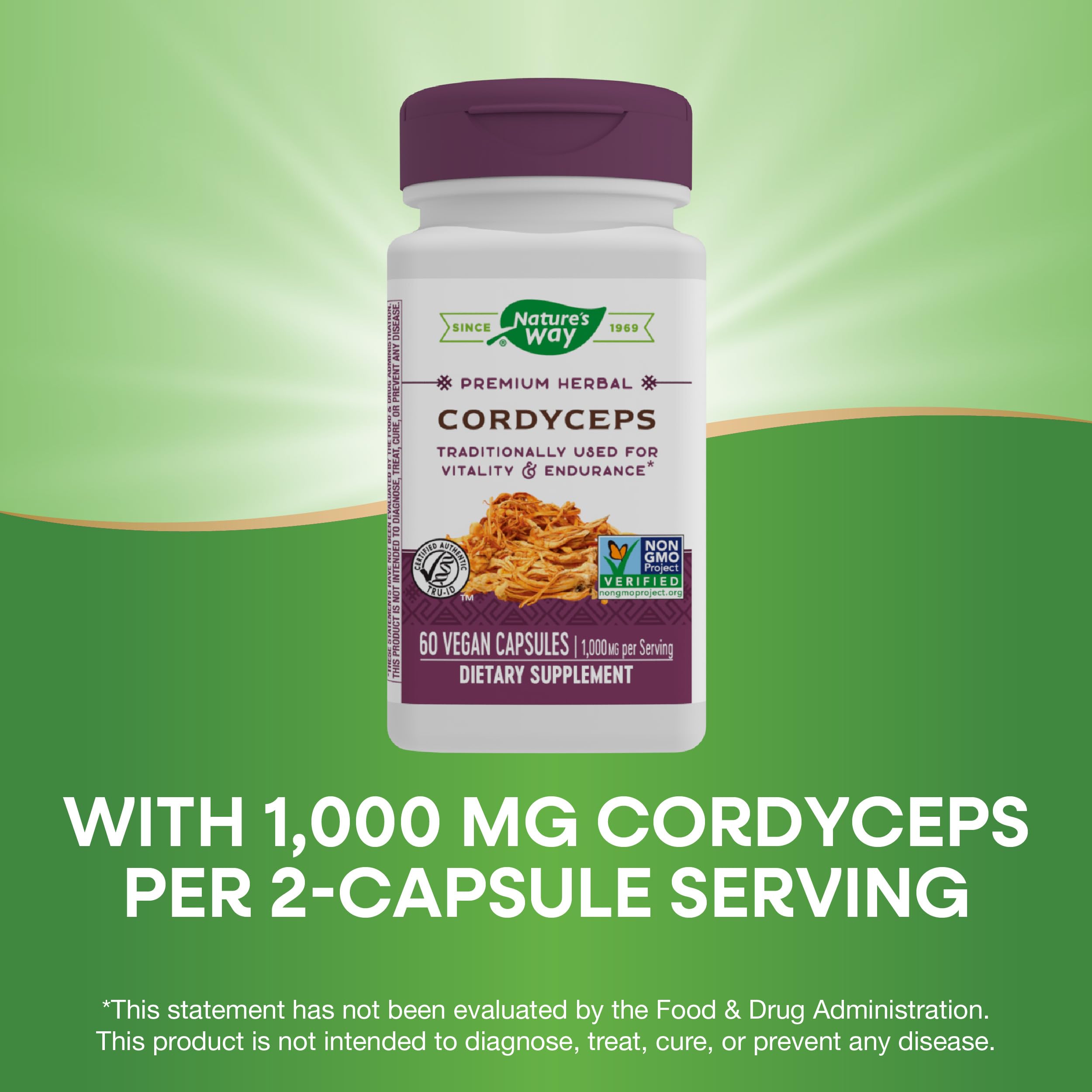Gluten-free vegan label on Nature's Way Cordyceps Premium package