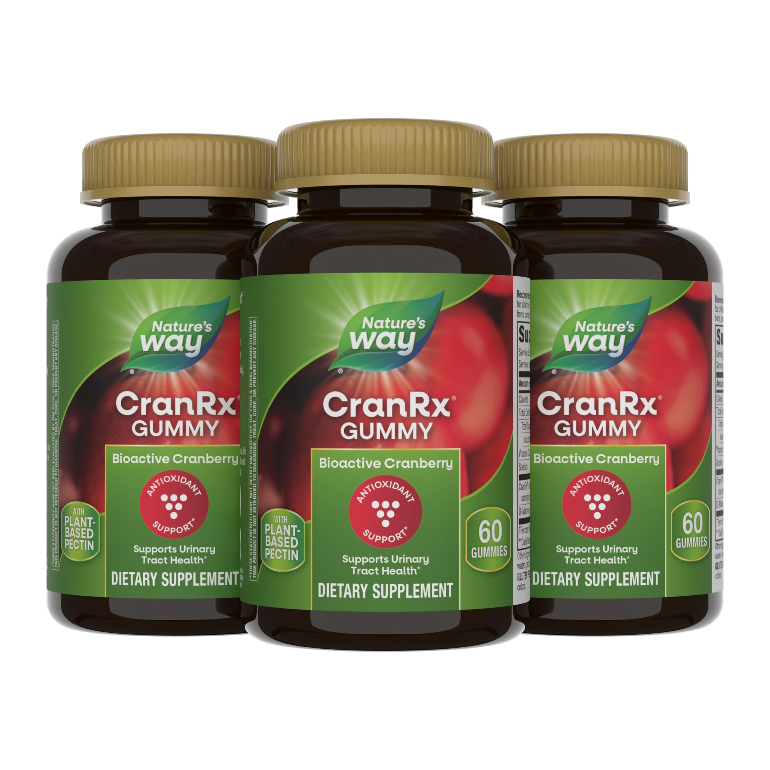 Nature's Way CranRx gummies bottle close-up highlighting cranberry concentrate for urinary health