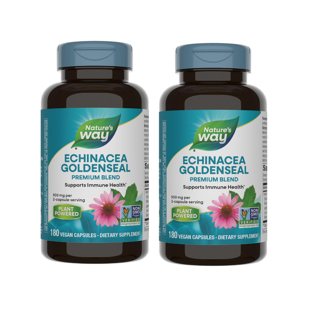 Nature's Way Echinacea Goldenseal bottle shows immune support potential and clear labeling