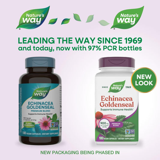 Nature's Way Echinacea Goldenseal capsules close-up ideal for daily wellness.