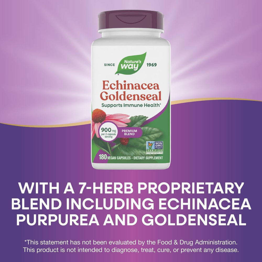 Nature's Way Echinacea Goldenseal GMP quality seals underscore premium quality.