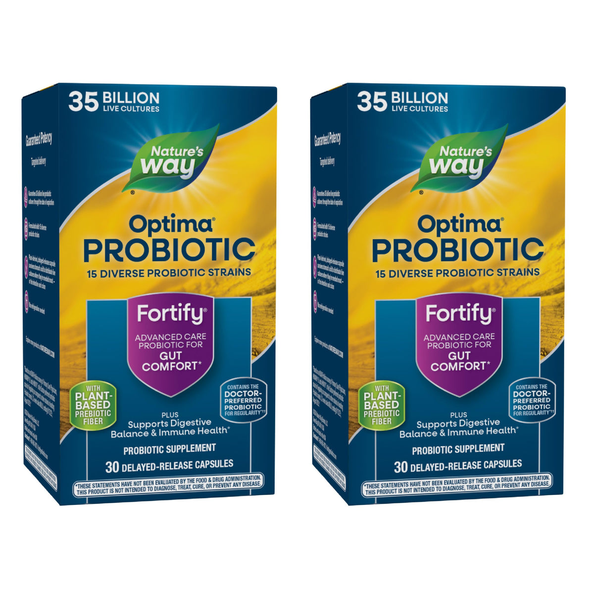 Nature's Way Fortify Optima bottle front, 35B CFUs and 14 strains support daily digestive balance.