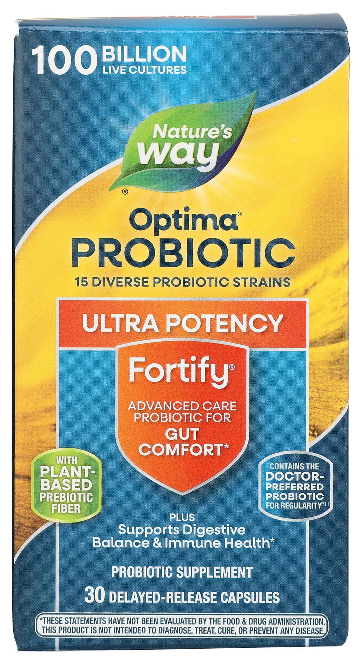 Nature's Way Fortify Optima bottle with 100 billion cultures for digestive balance.