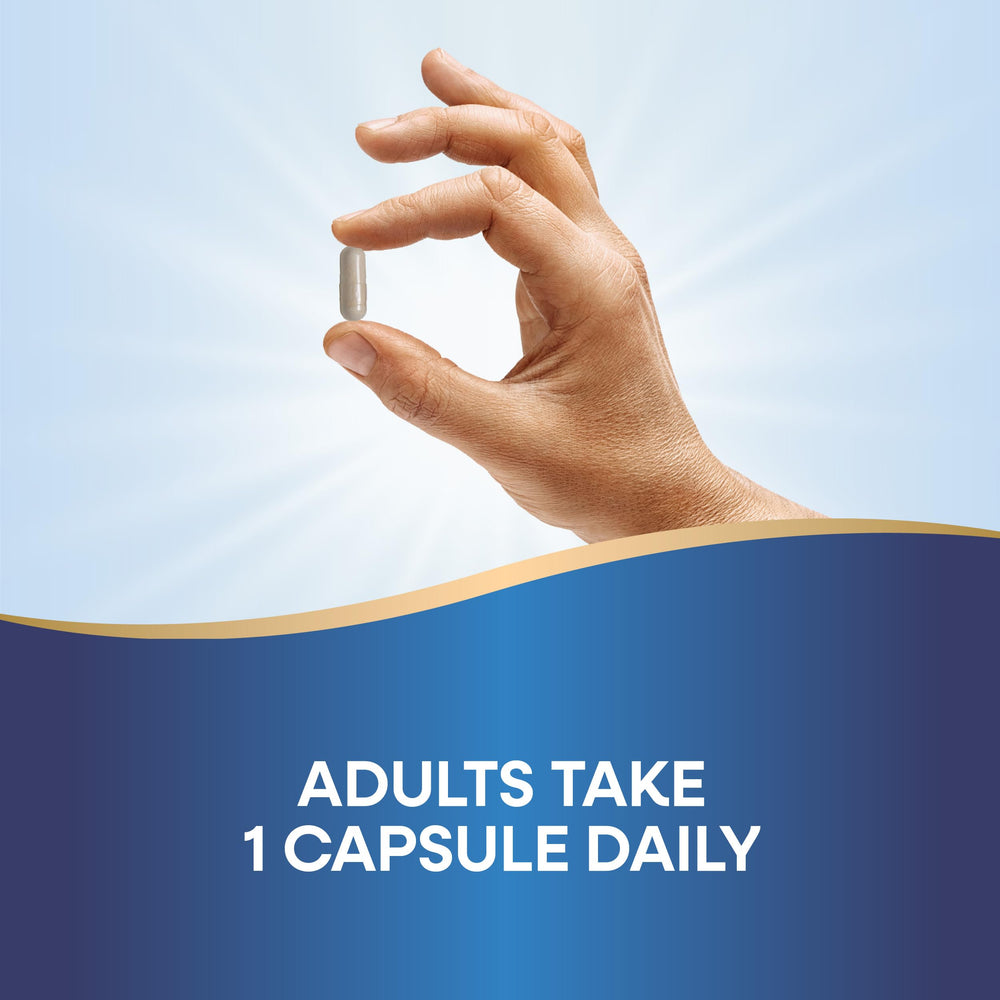 Product shot on shelf highlighting 30 capsules per bottle.