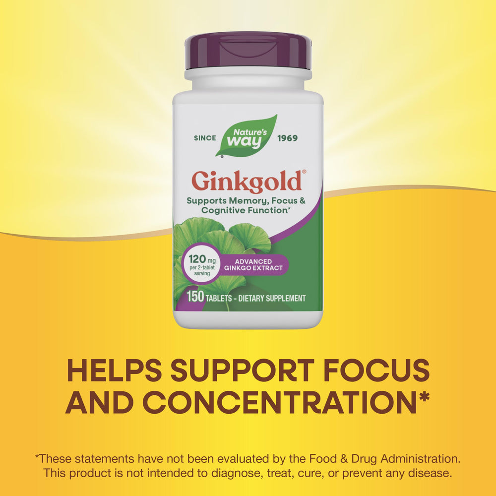 Nature's Way Ginkgold box packaging emphasizes quality and purity.