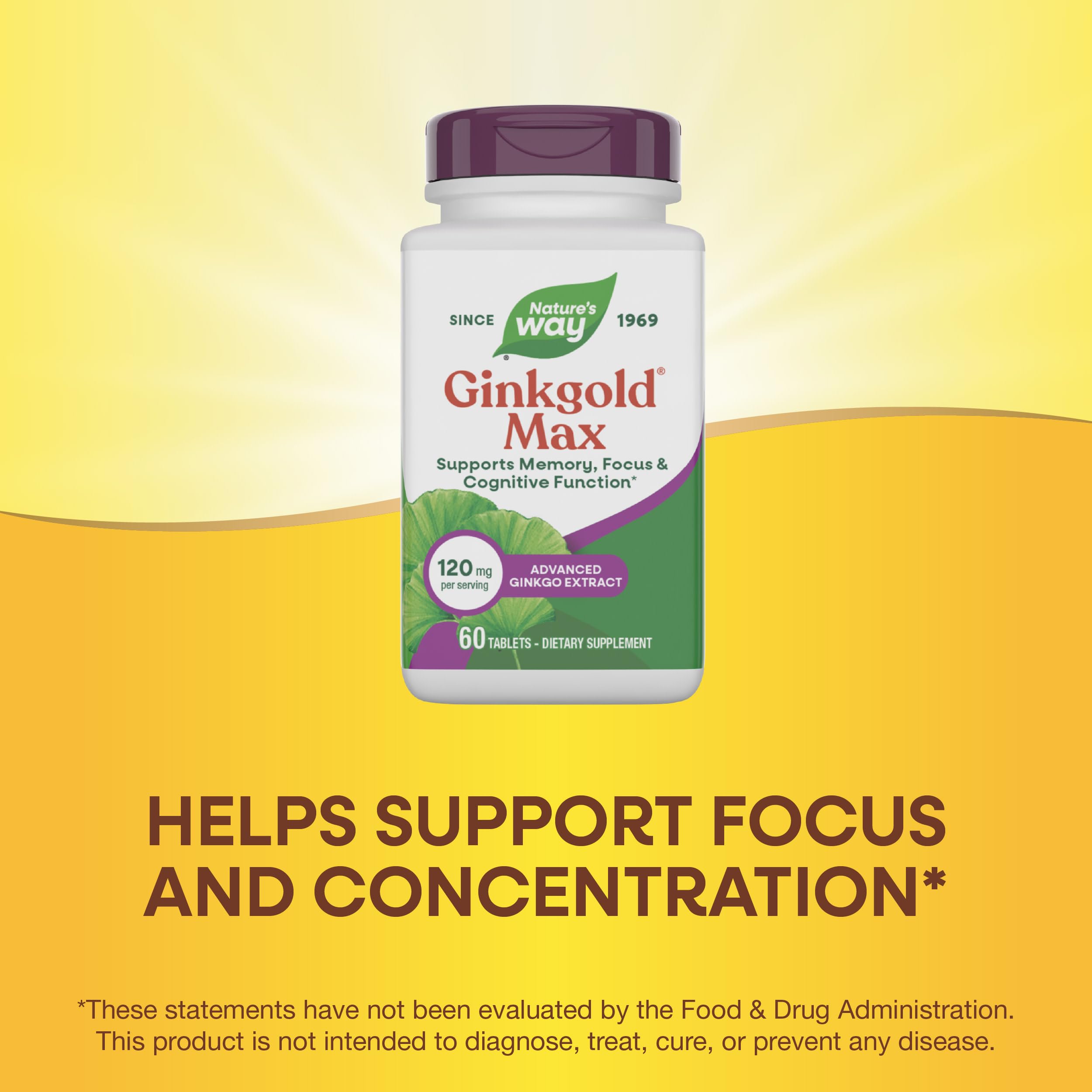 Nature's Way Ginkgold Max gluten-free vegan formula close-up.