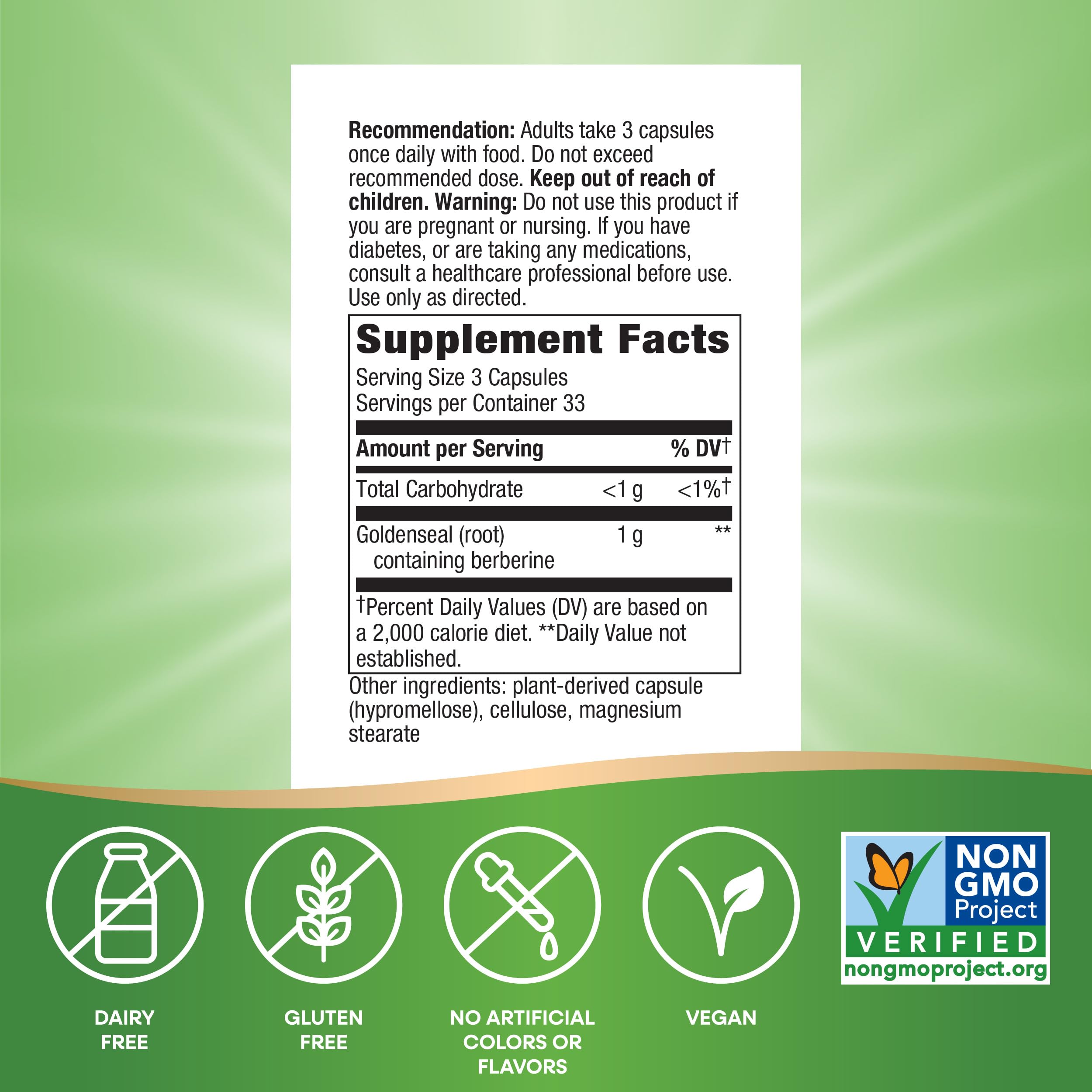 Non-GMO Project Verified vegan supplement packaging.