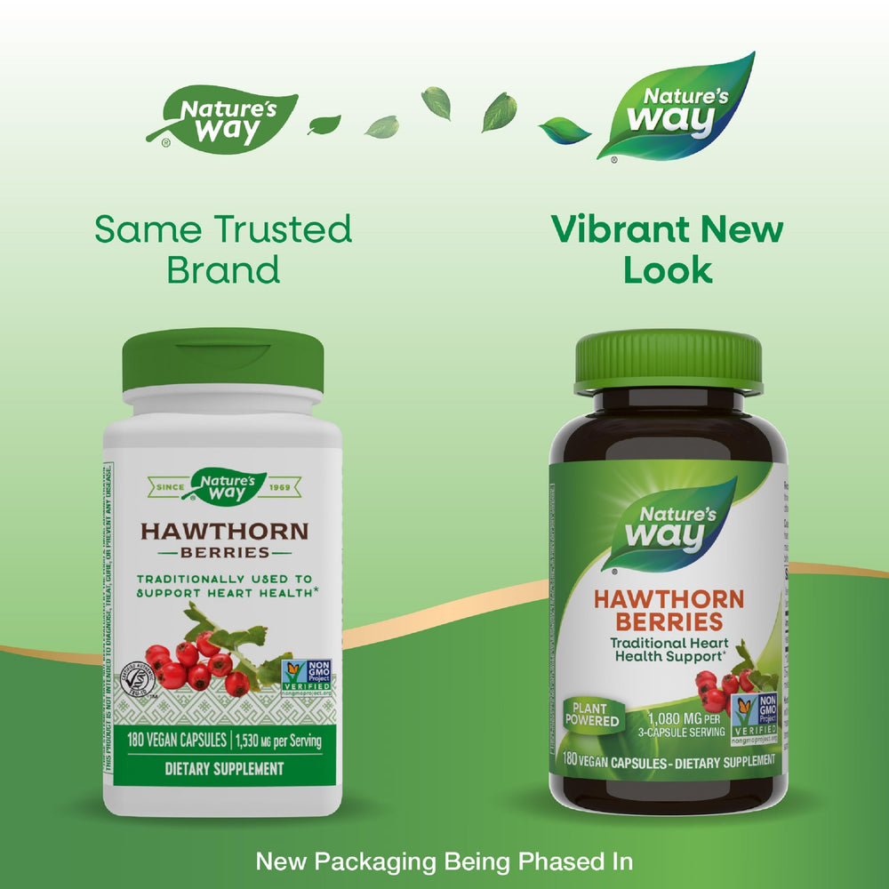 Nature's Way Hawthorn berries label view with product details