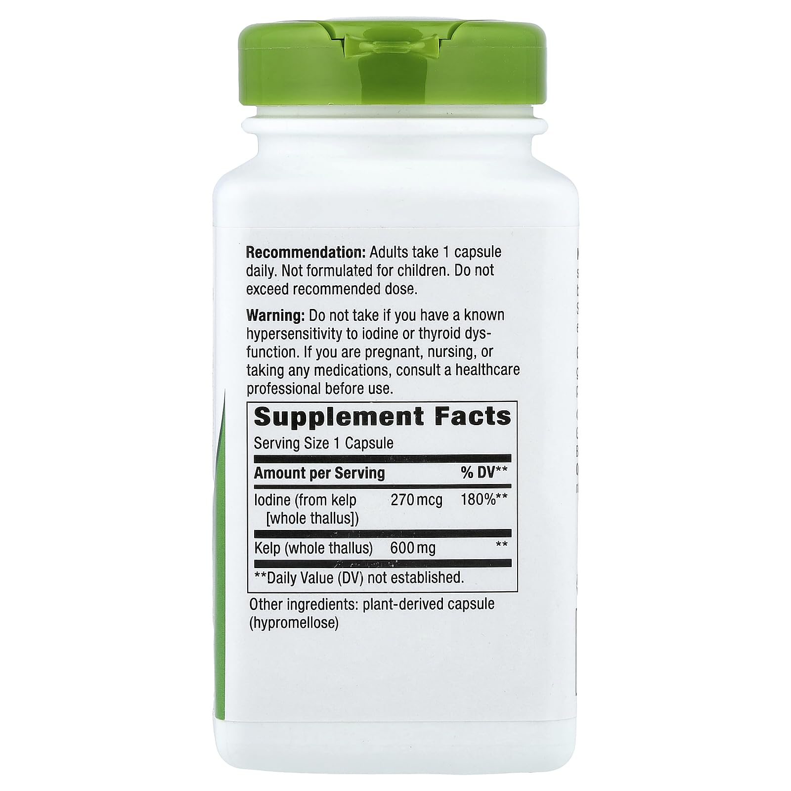 Nature's Way Kelp capsules, back label visible, great value two-bottle supply.