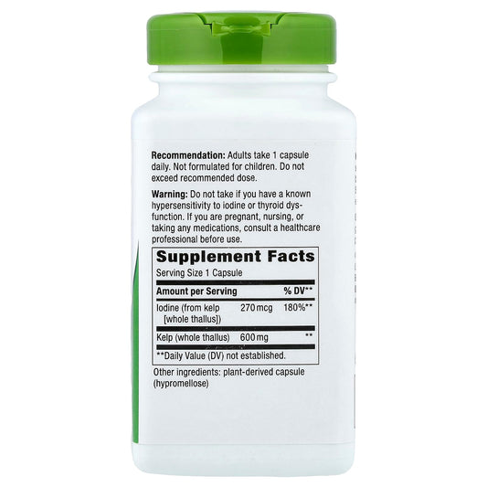 Nature's Way Kelp capsules, back label visible, great value two-bottle supply.