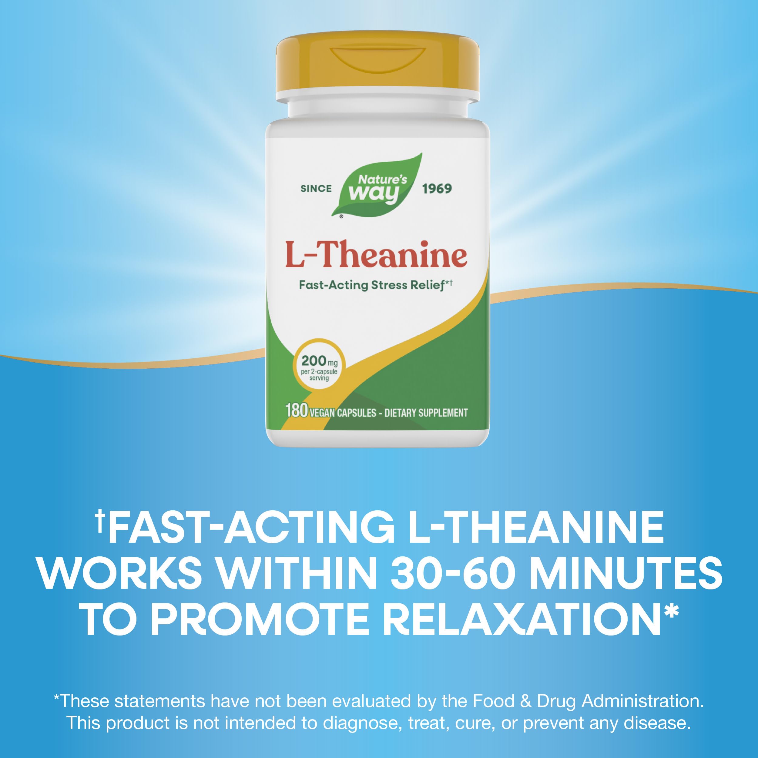 Vegan gluten-free badge on Nature's Way L-Theanine packaging