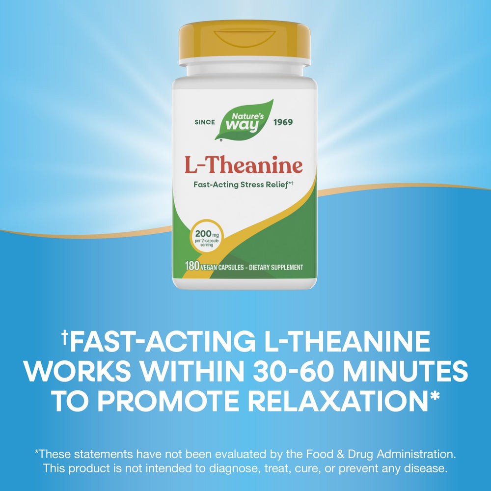 Vegan gluten-free badge on Nature's Way L-Theanine packaging