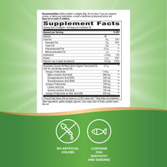 Nature's Way Mega 3/6/9 ingredients graphic illustrating fish, flax, and borage oils