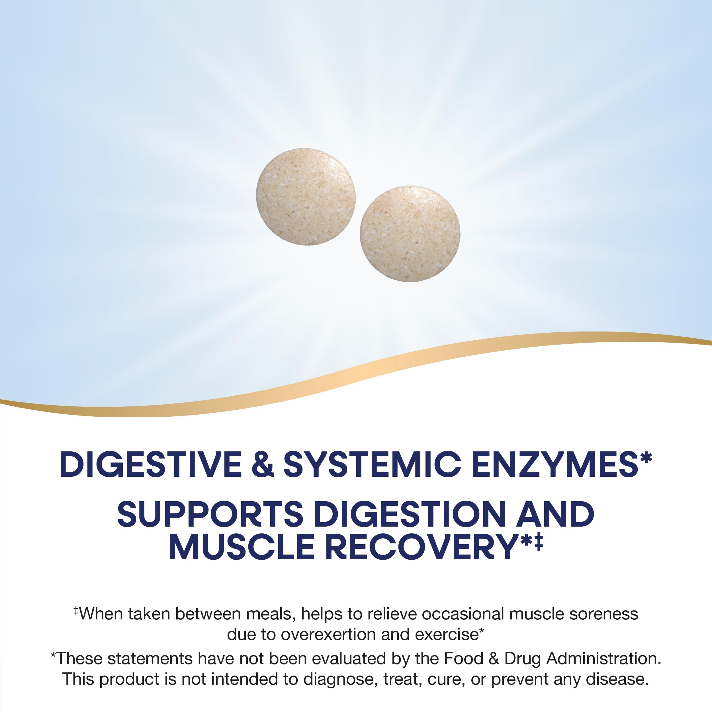 Nature's Way Mega-Zyme bottle pour demonstrates between-meals use for occasional soreness
