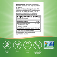 Close-up of Nature's Way Milk Thistle capsules for daily wellness routine.