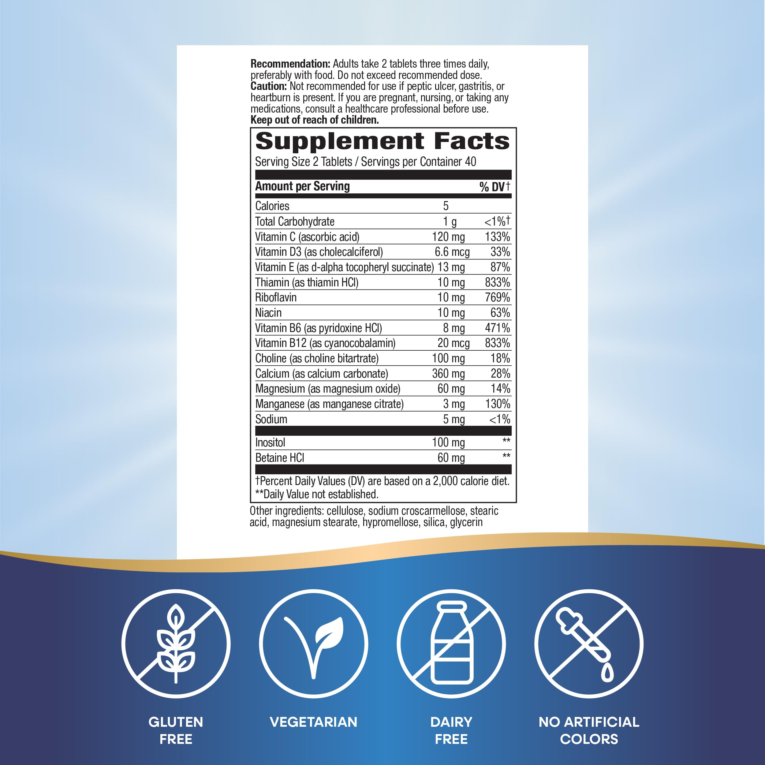 Nature's Way Myo-Tone bottle back label with nutrient details.