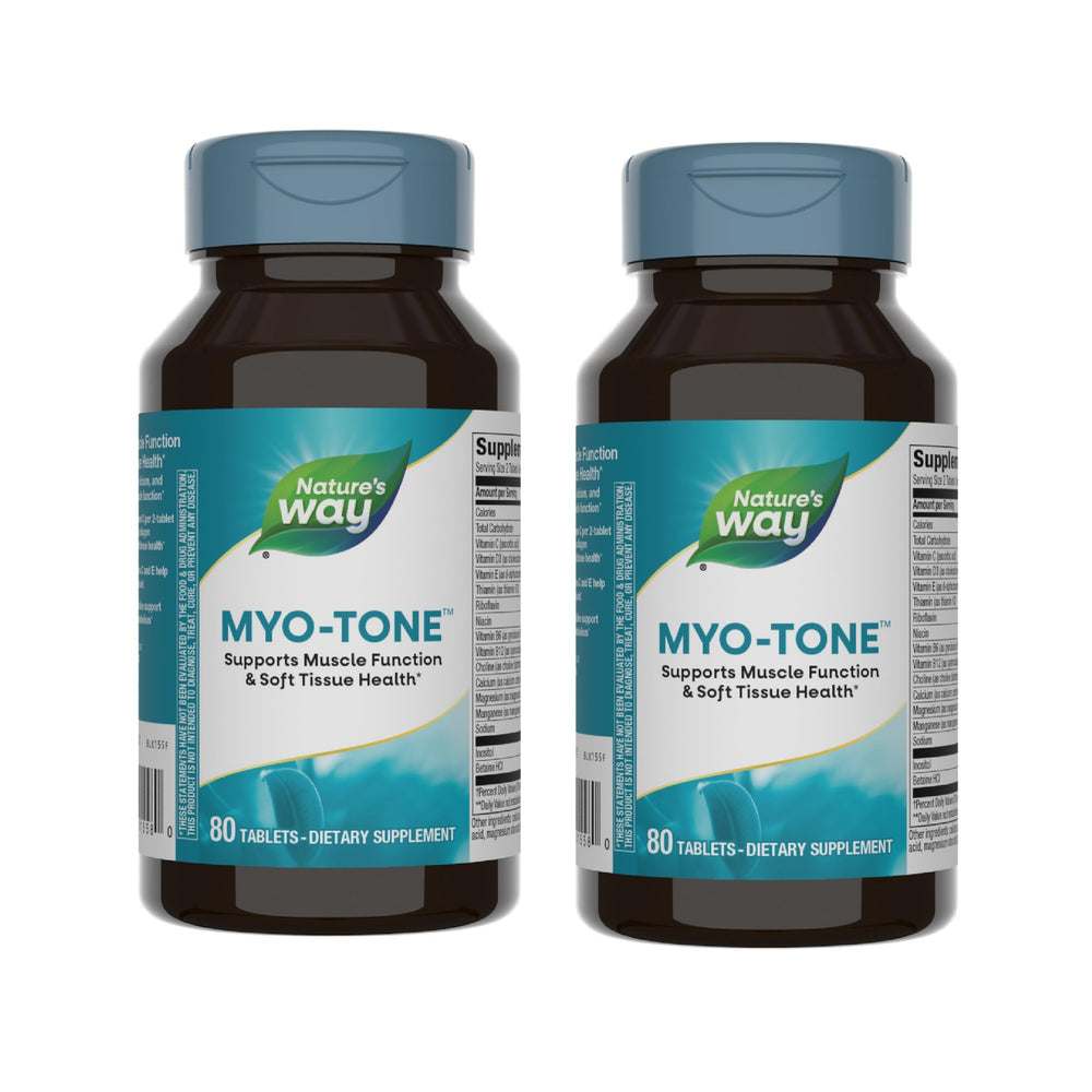 Nature's Way Myo-Tone bottle front for active muscle support (gluten-free, vegetarian).