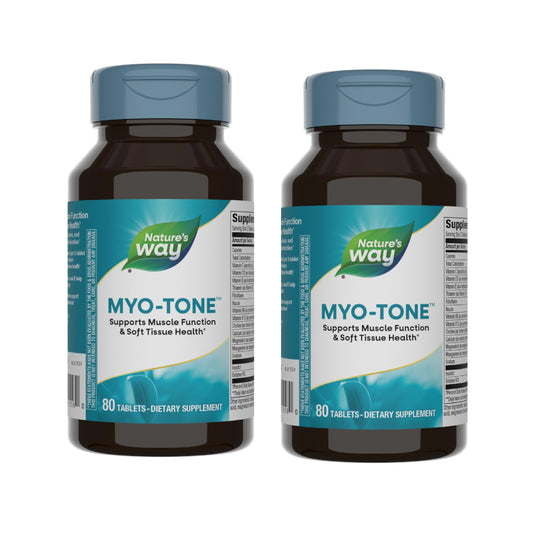 Nature's Way Myo-Tone bottle front for active muscle support (gluten-free, vegetarian).