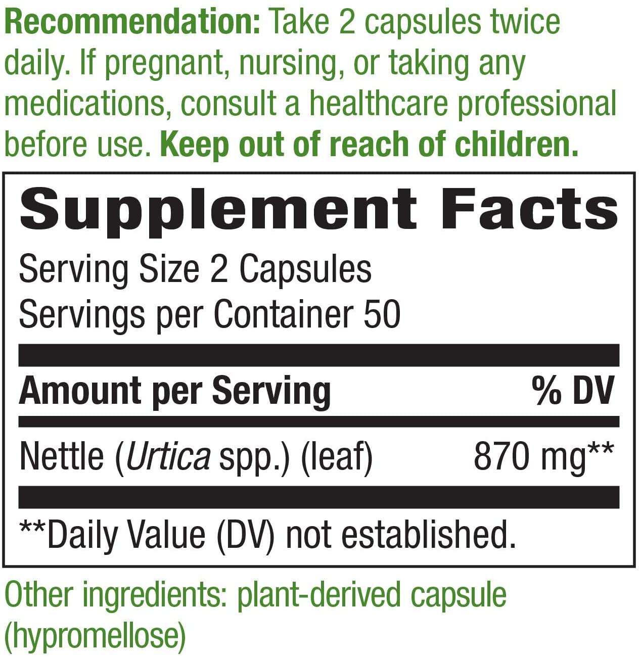 Nature's Way nettle leaf 435mg capsules close-up for daily herbal routine