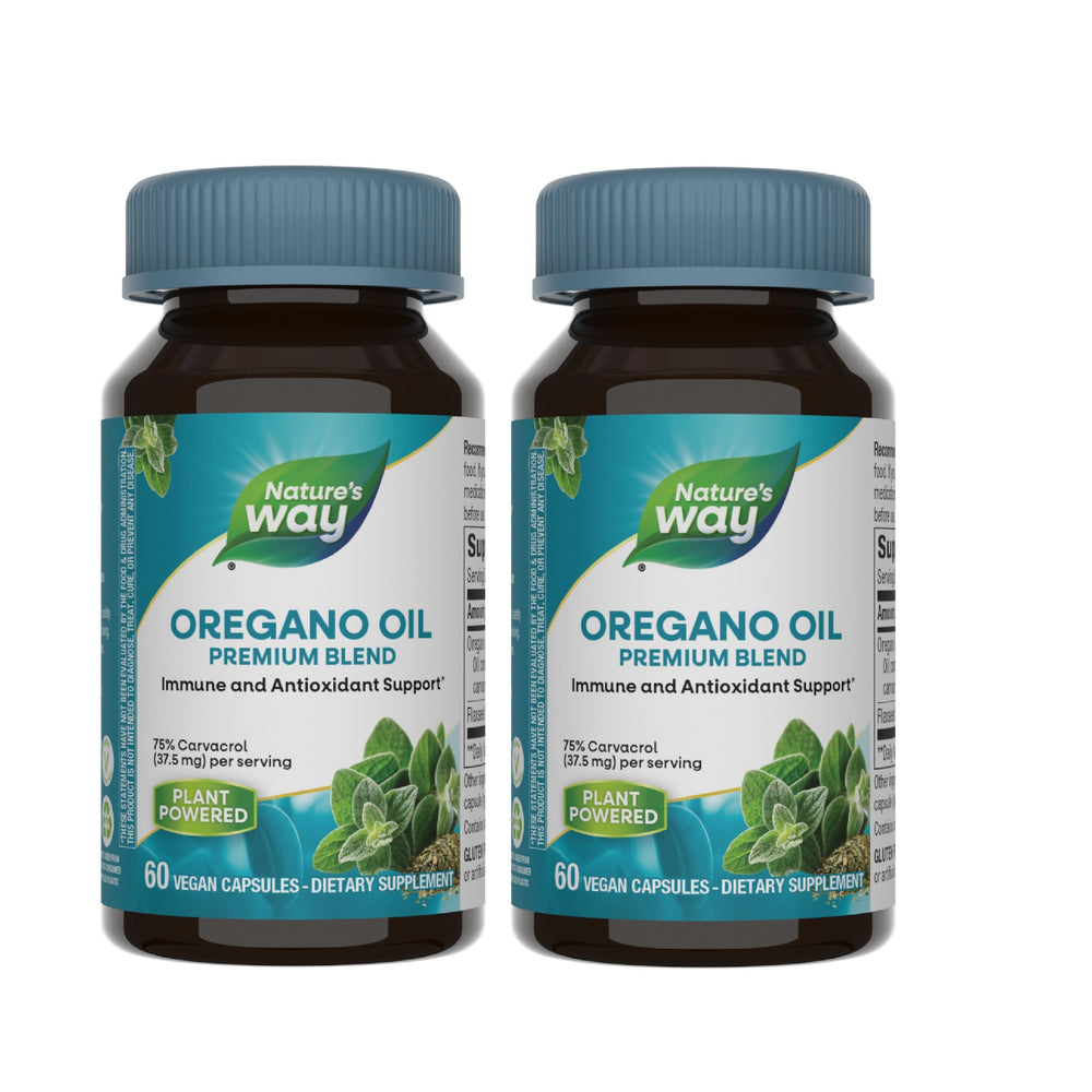 Nature’s Way Oregano Oil bottle front, gluten-free vegan capsules for immune support