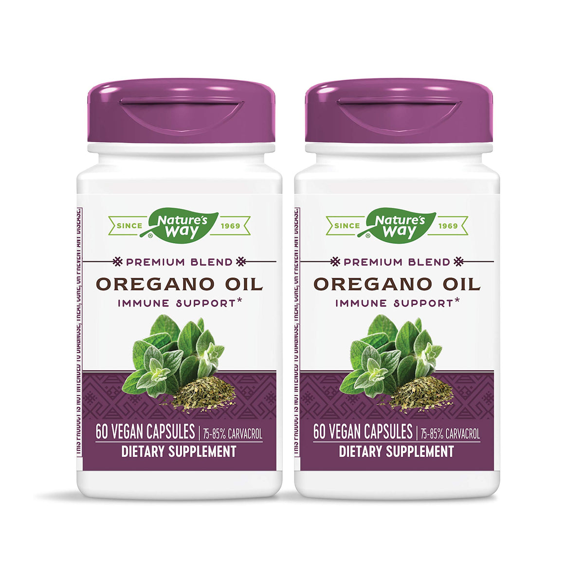 Nature's Way oregano oil bottle with standardized extract for potential immune support