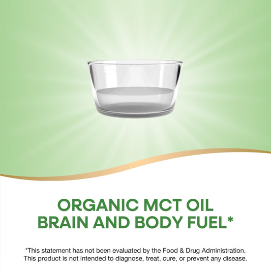 Nature's Way Organic MCT Oil being poured into a cup for quick energy.