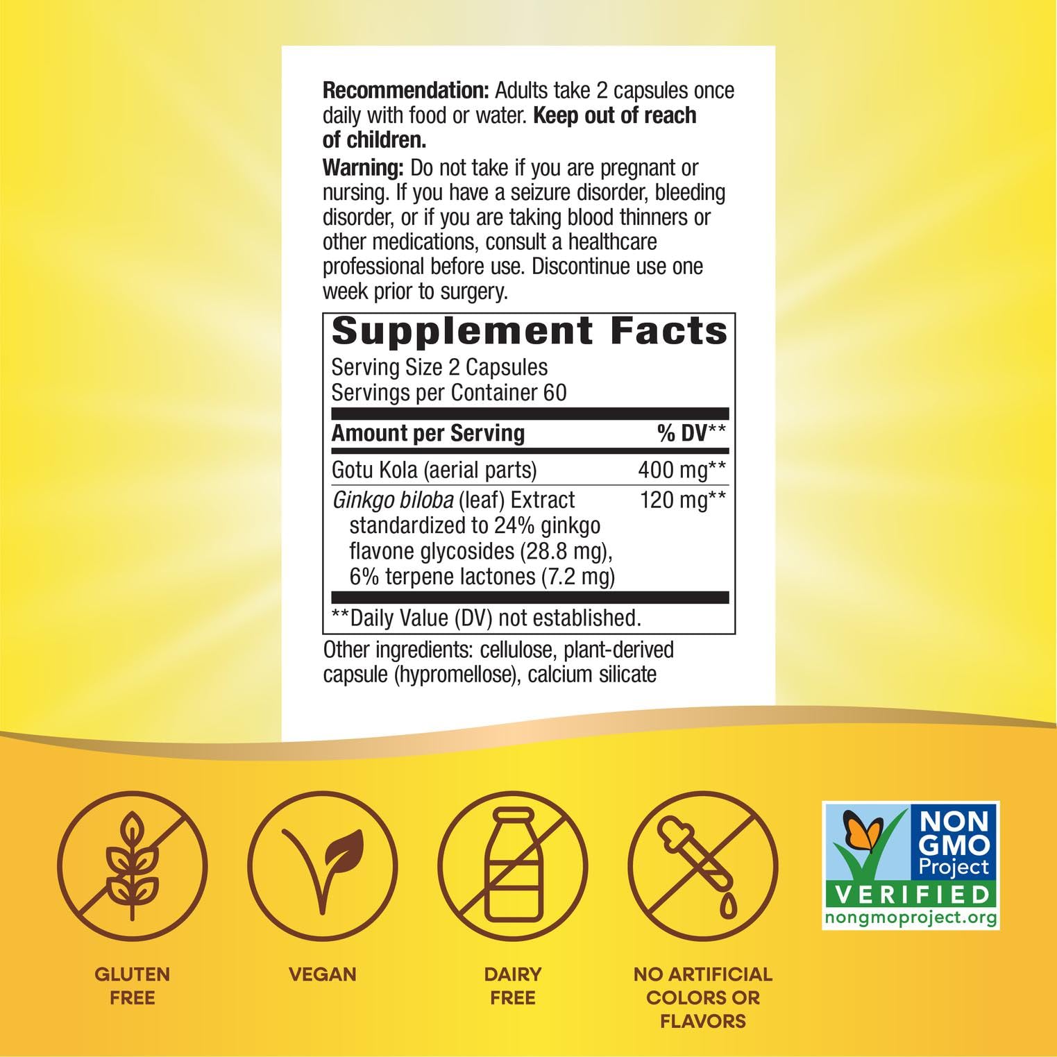 Nature's Way Ginkgo vegan gluten-free image communicates allergy-friendly, plant-based supplement