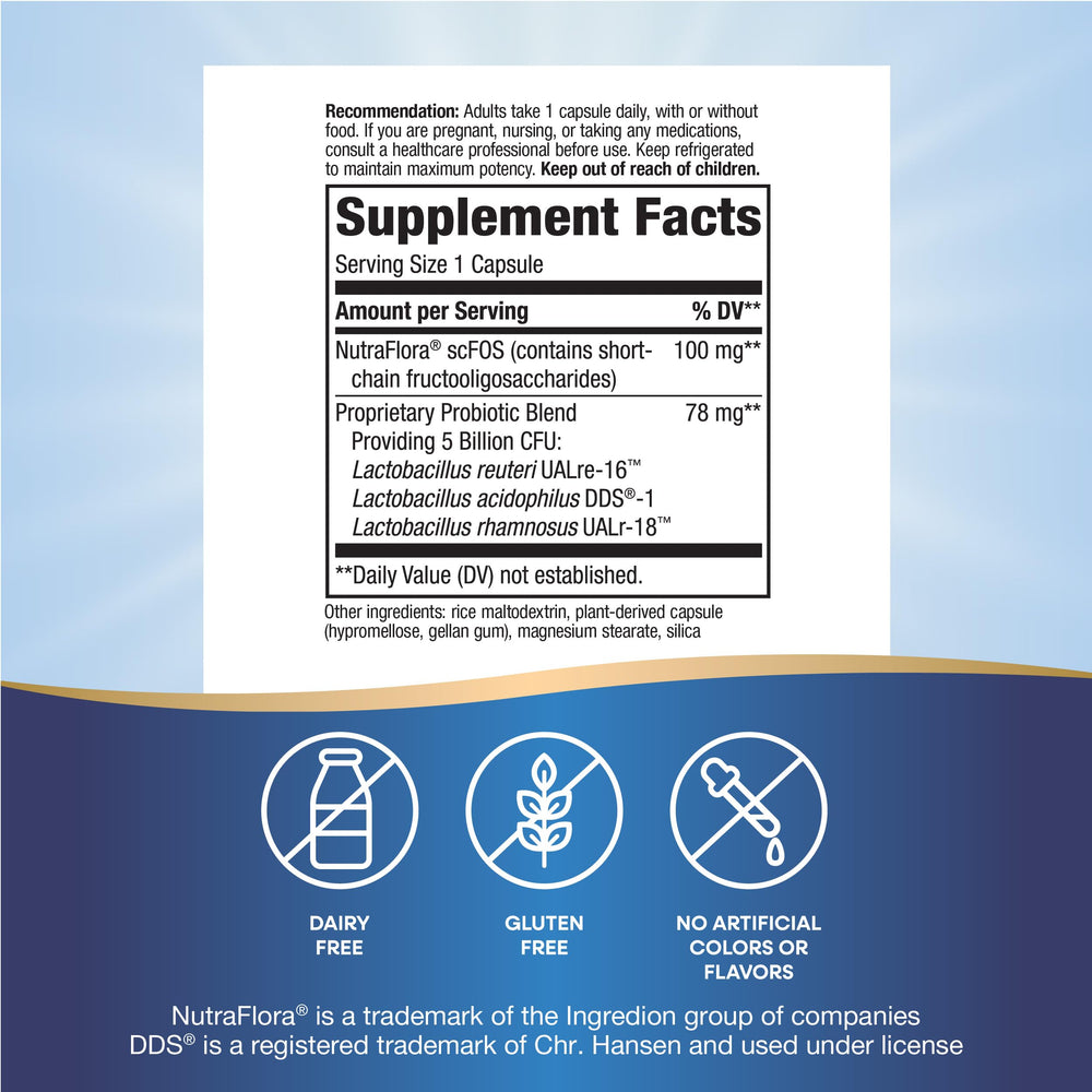 Nature's Way Primadophilus Reuteri probiotic daily use with capsule close-up.