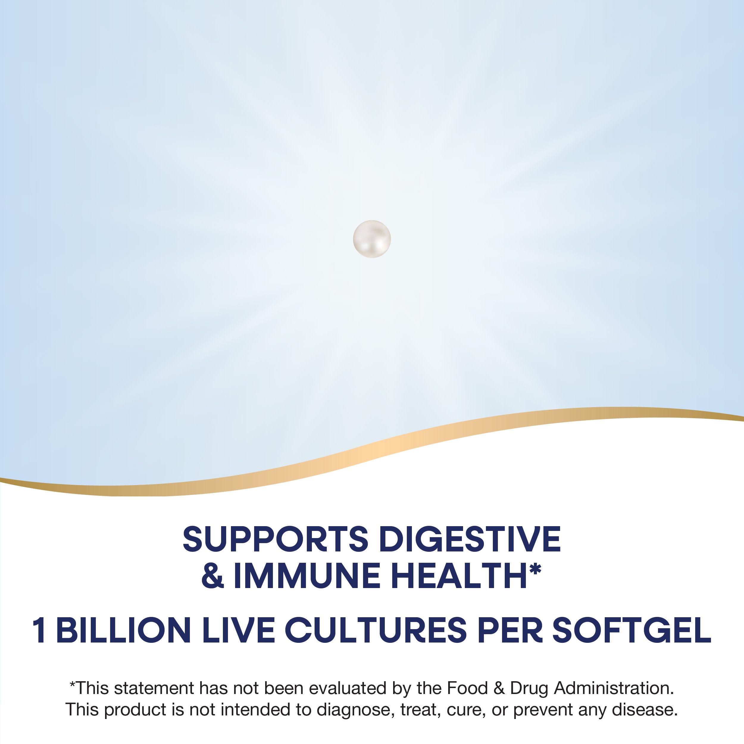 Closeup of Nature's Way Primadophilus Reuteri softgels with triple-layer coating for stomach acid survival