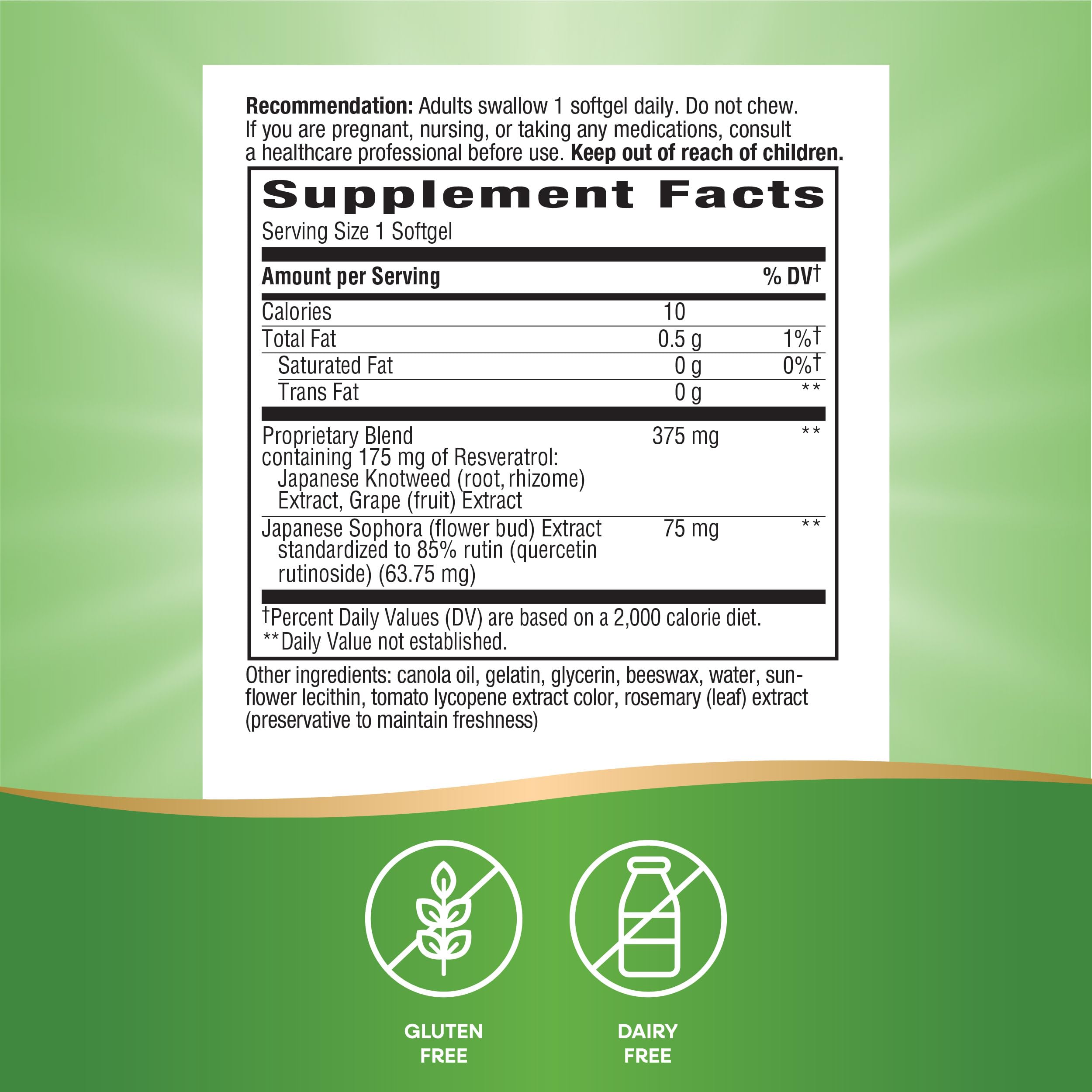 Front view of Nature's Way Resveratrol-Forte packaging and bottle