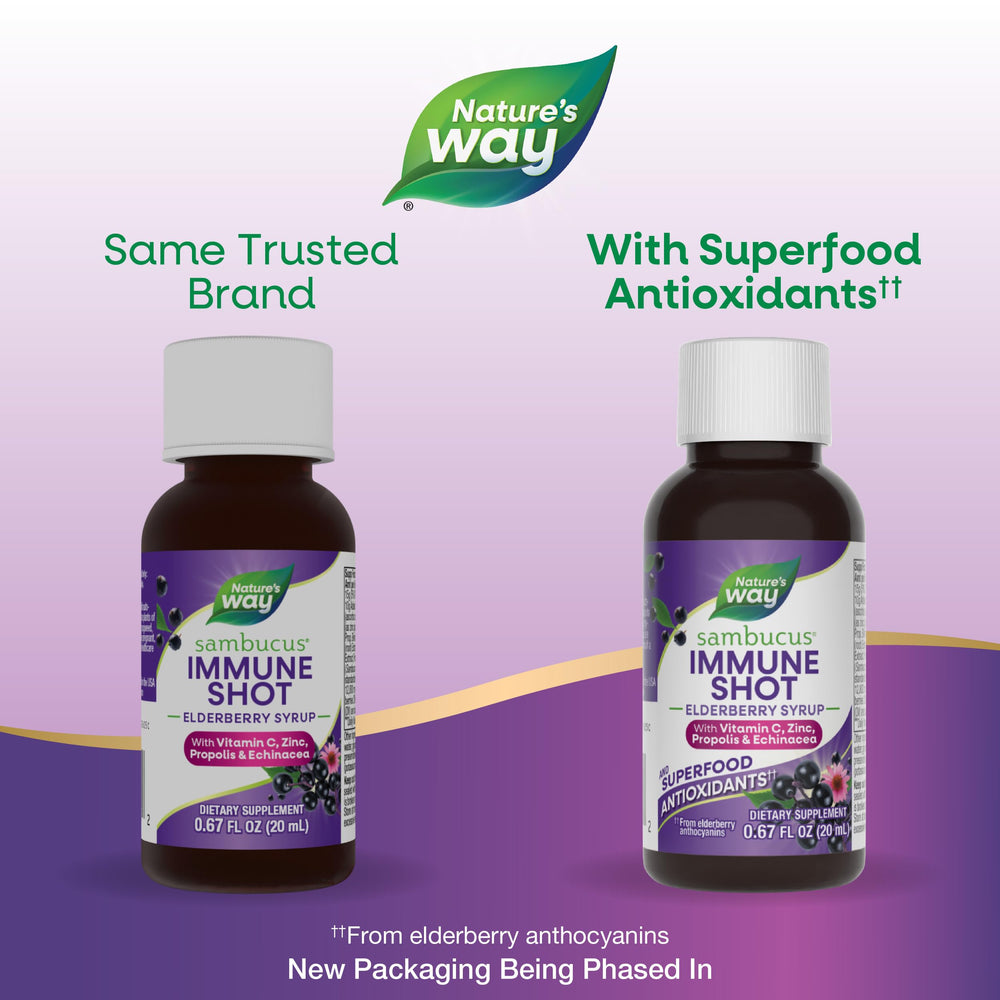 Nature's Way Sambucus Immune Shots label highlights key ingredients for wellness