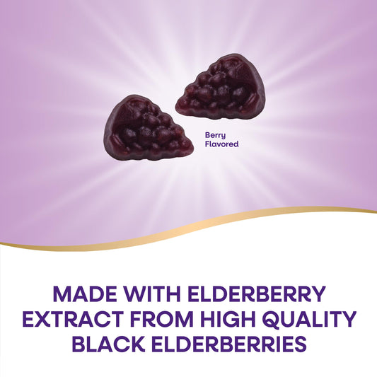 Nature’s Way Sambucus Kids elderberry gummies close-up showing berry flavor