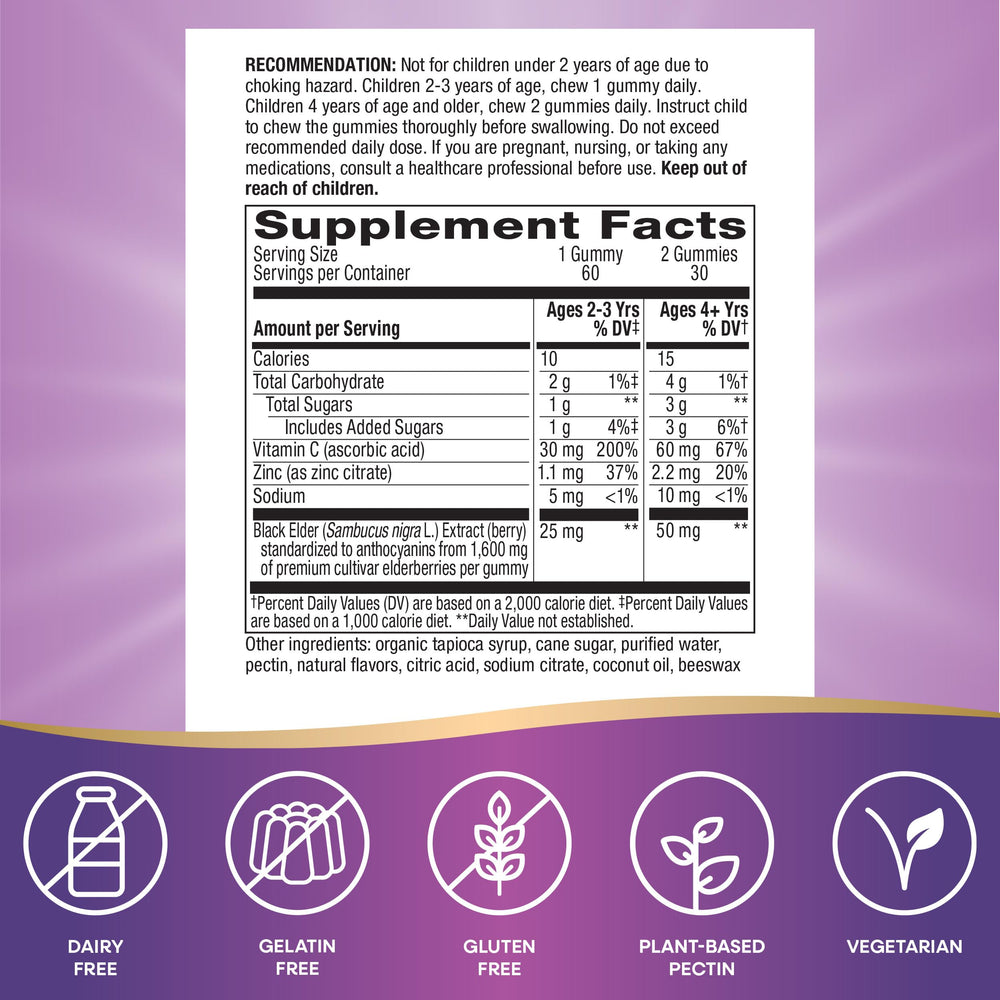 Nature’s Way Sambucus Kids gummies with vitamin C and zinc for immune support