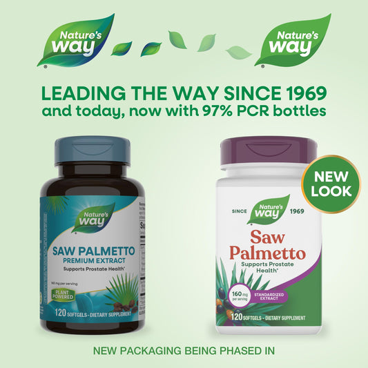 Nature's Way Saw Palmetto label highlights 160 mg per serving for daily use
