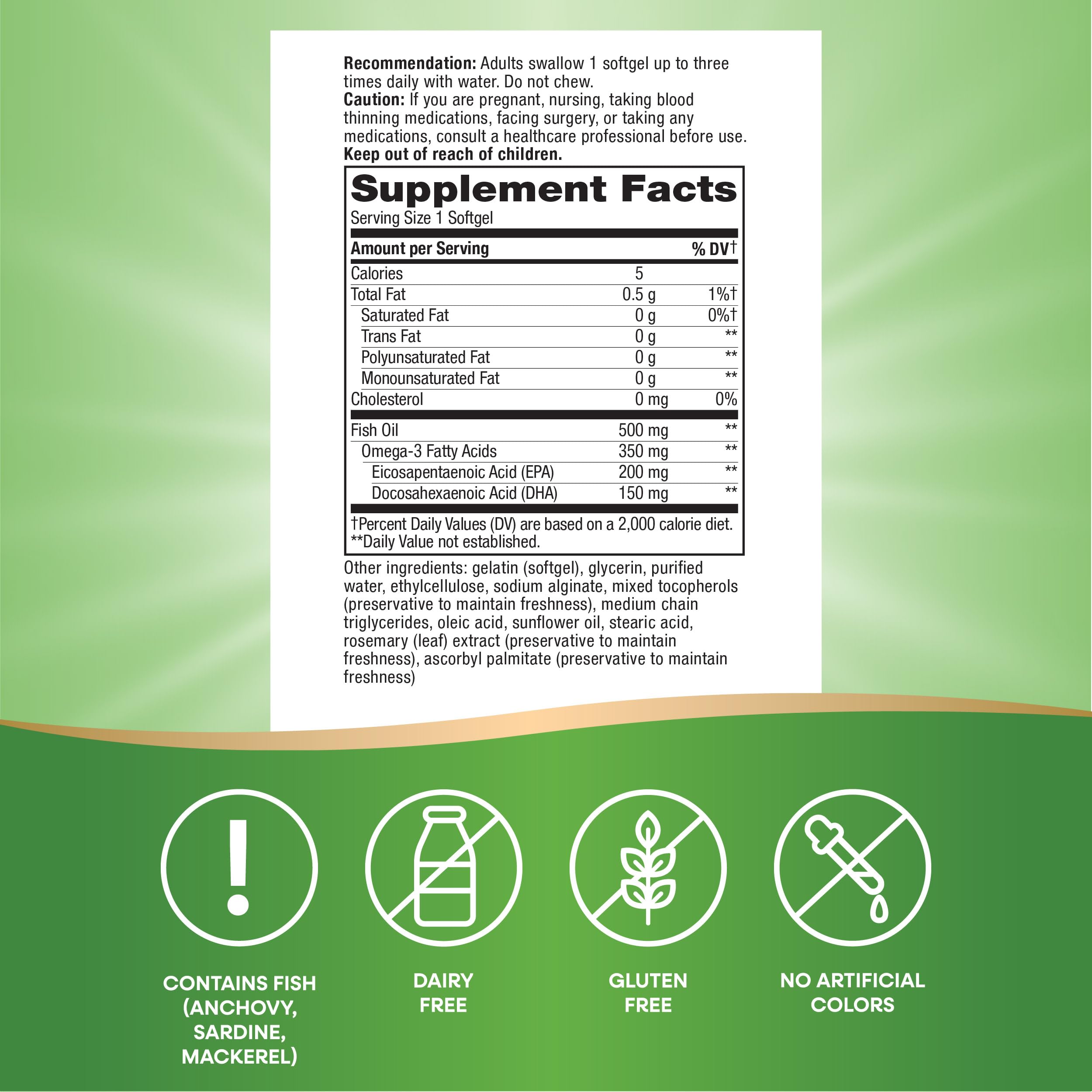 Graphic illustrating 350 mg omega-3 per serving of Nature's Way Super Fisol