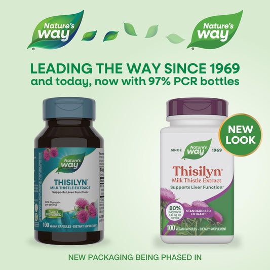 Nature's Way Thisilyn capsules closeup reveals milk thistle capsules.