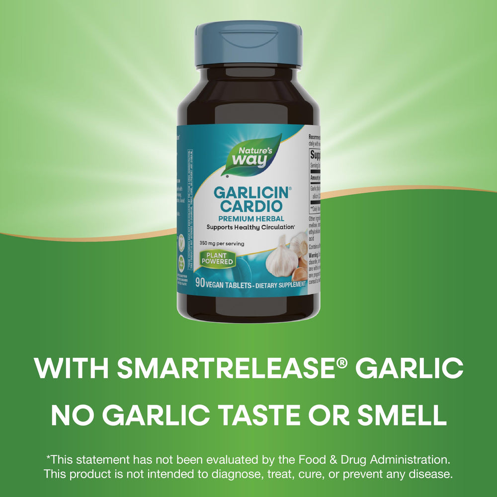 Vegetarian and gluten-free label on Garlicin Cardio packaging