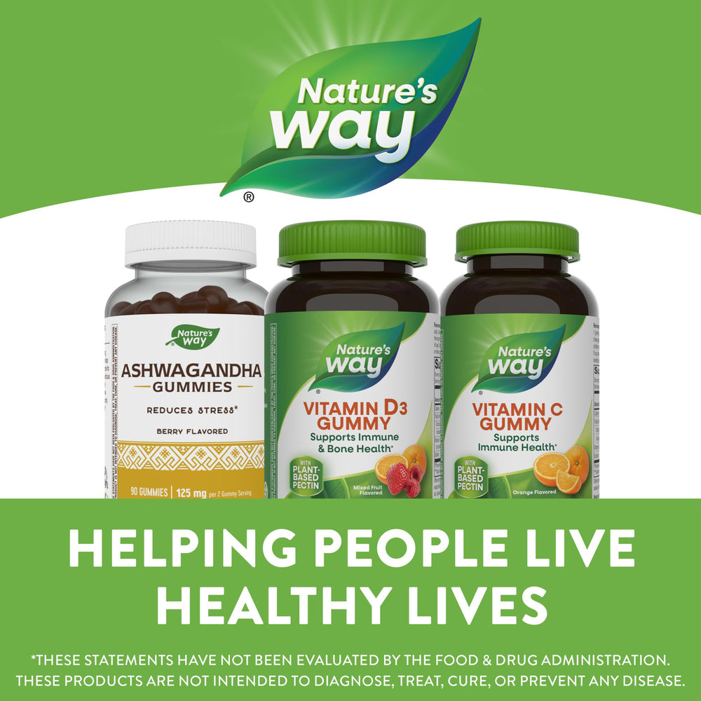 Nature's Way Vitamin D3 Gummies bottle open pour scene highlights easy daily consumption