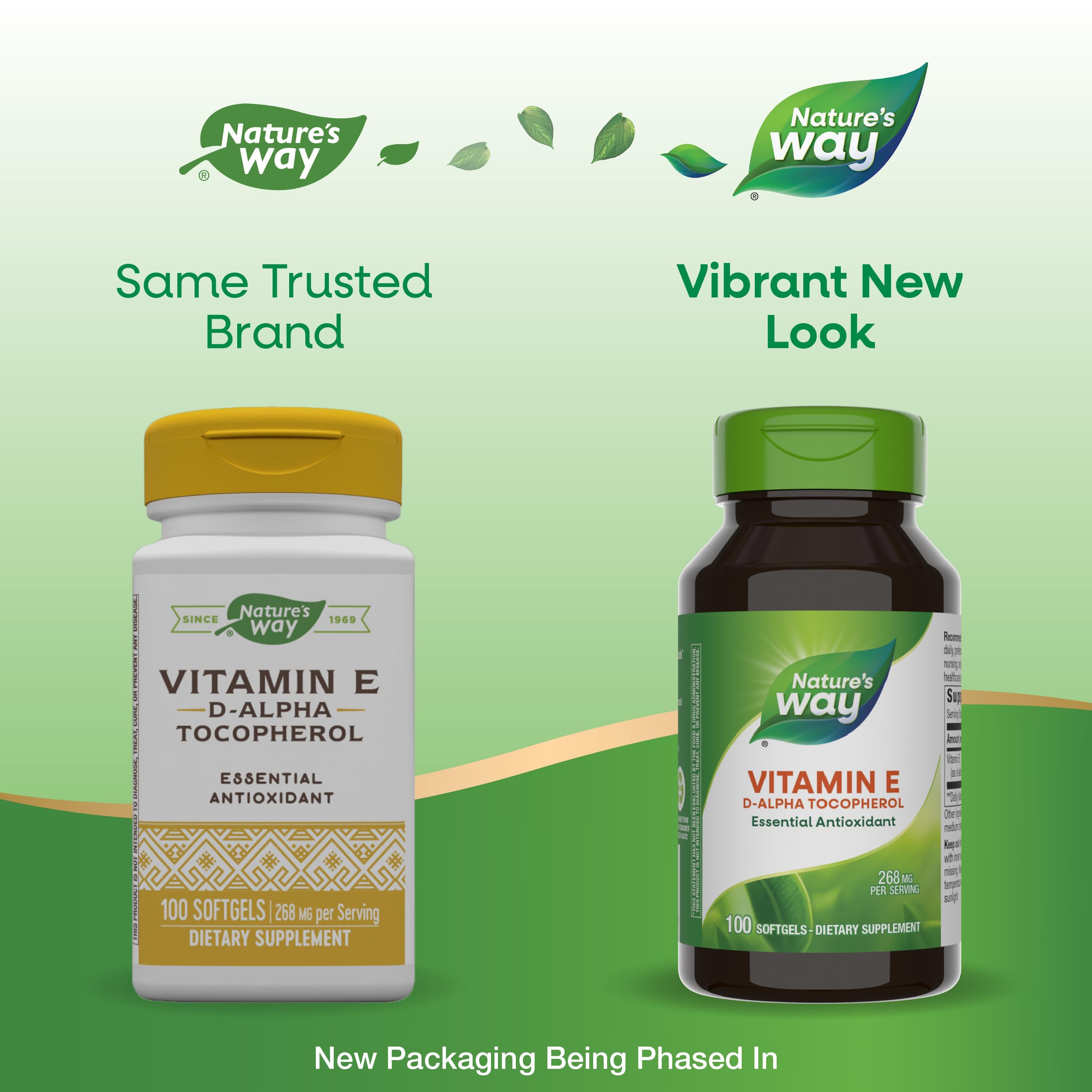 Nature's Way Vitamin E label detail showing gluten-free, no artificial colors