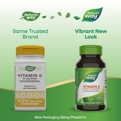 Nature's Way Vitamin E label detail showing gluten-free, no artificial colors