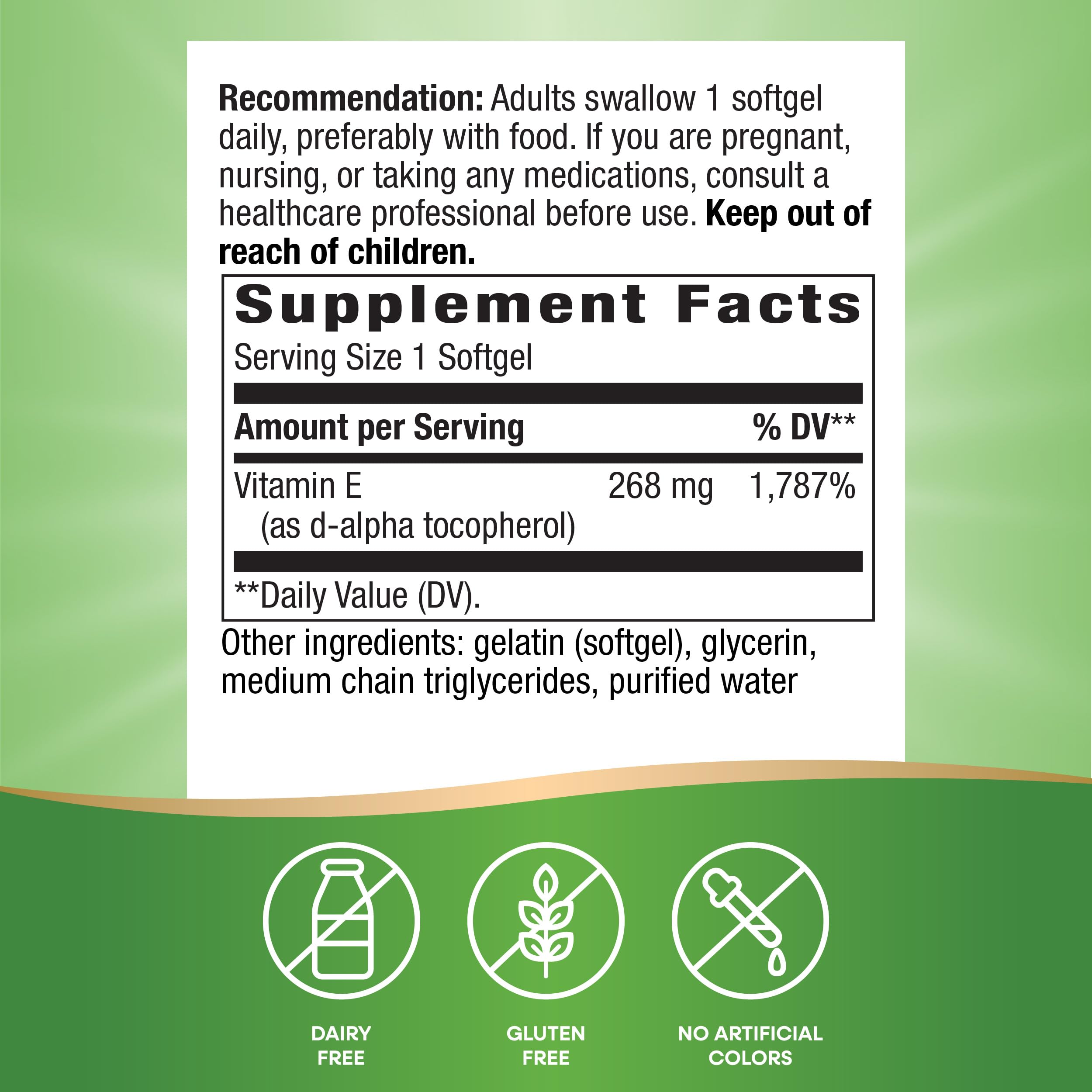 Nature's Way Vitamin E softgels displayed for daily antioxidant intake
