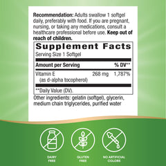 Nature's Way Vitamin E softgels displayed for daily antioxidant intake