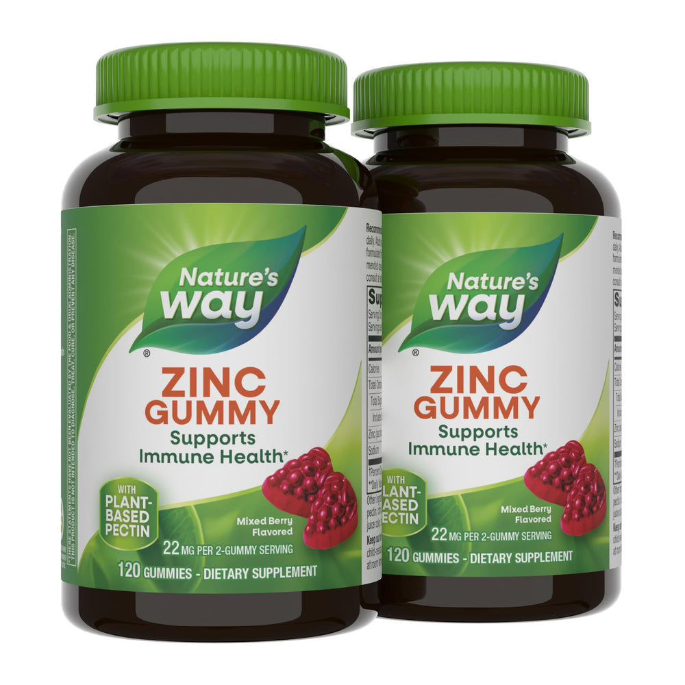 Nature's Way Zinc Gummies bottle front in mixed berry flavor supporting immune function