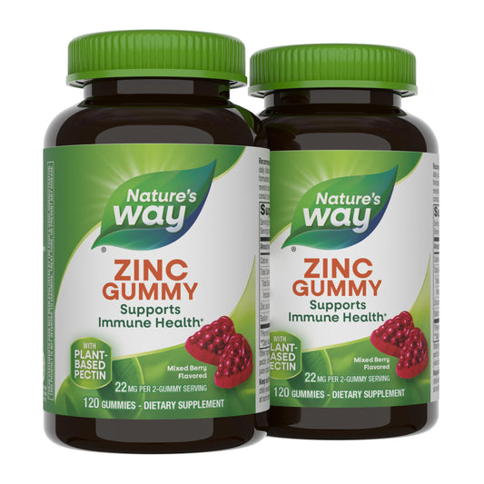 Nature's Way Zinc Gummies bottle front in mixed berry flavor supporting immune function