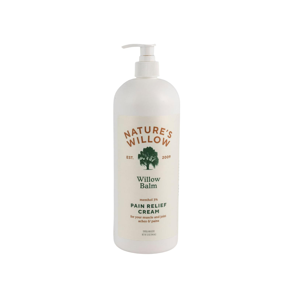 Nature's Willow Willow Balm bottle shown, fragrance-free formula for daily joint and muscle comfort.