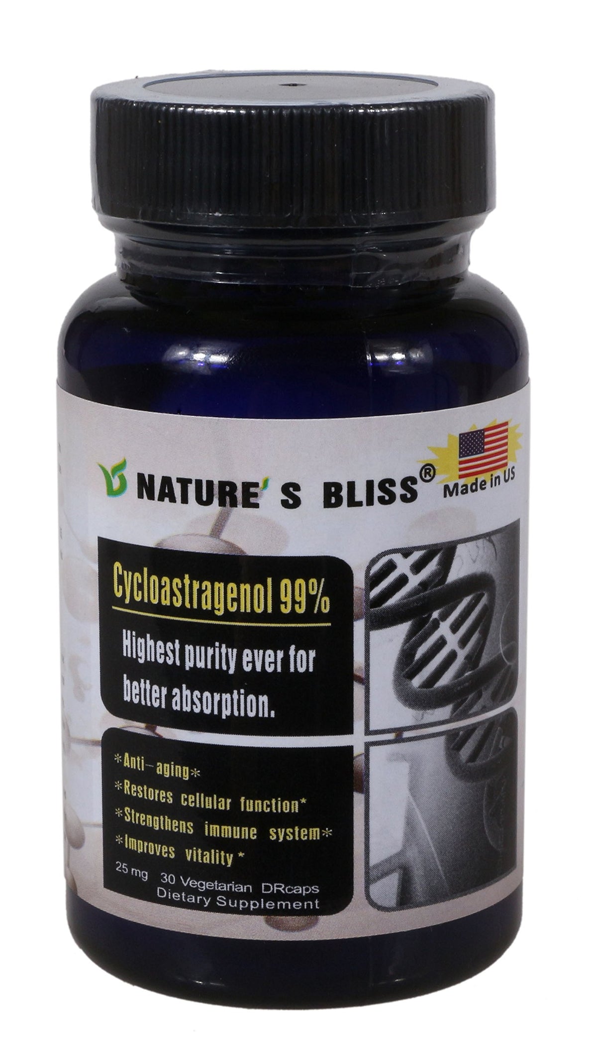Nature'sbliss Cycloastragenol bottle front, premium packaging for daily wellness.