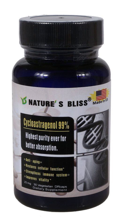 Nature'sbliss Cycloastragenol bottle front, premium packaging for daily wellness.