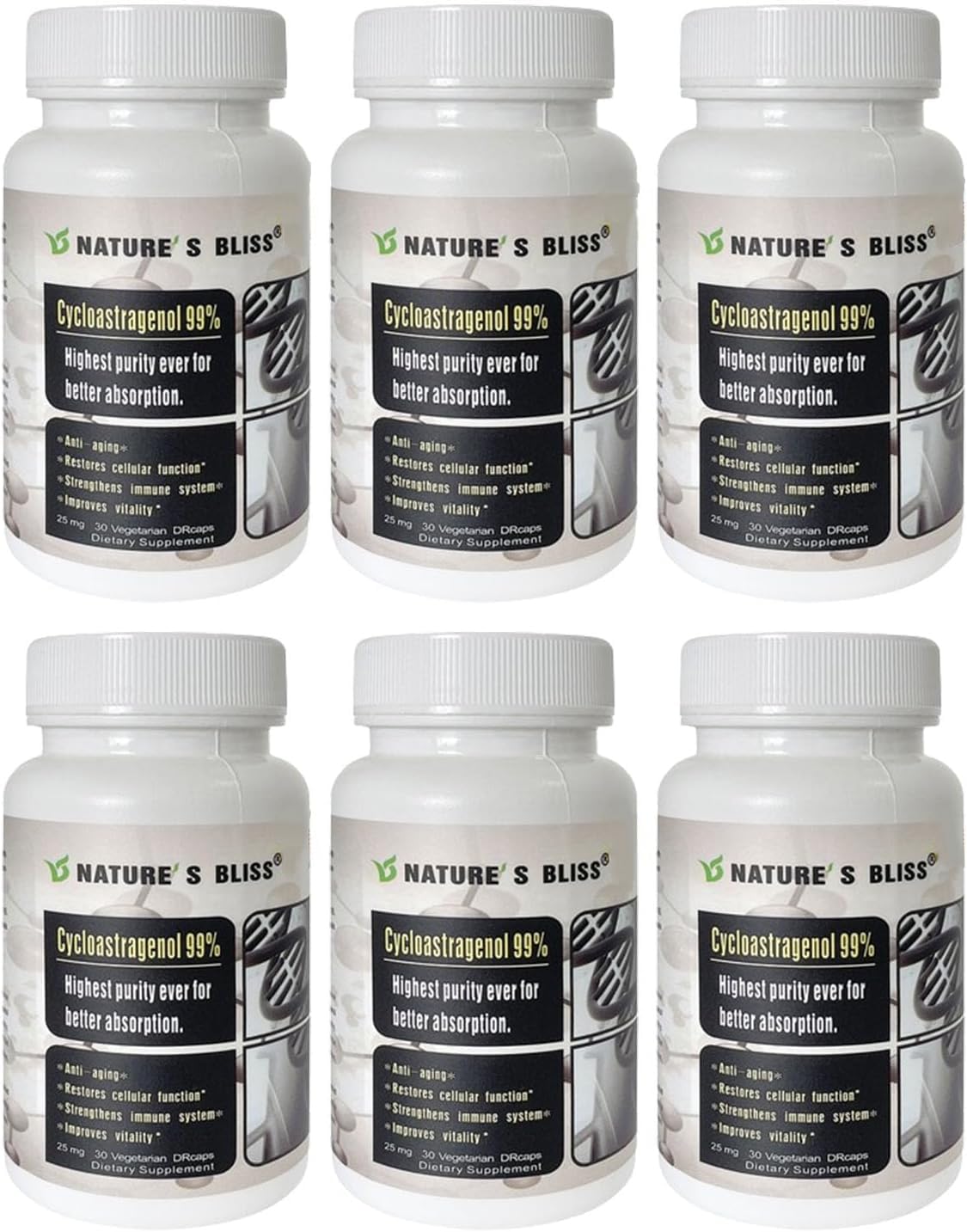 Nature'sbliss Cycloastragenol bottle with 25 mg capsules for daily use