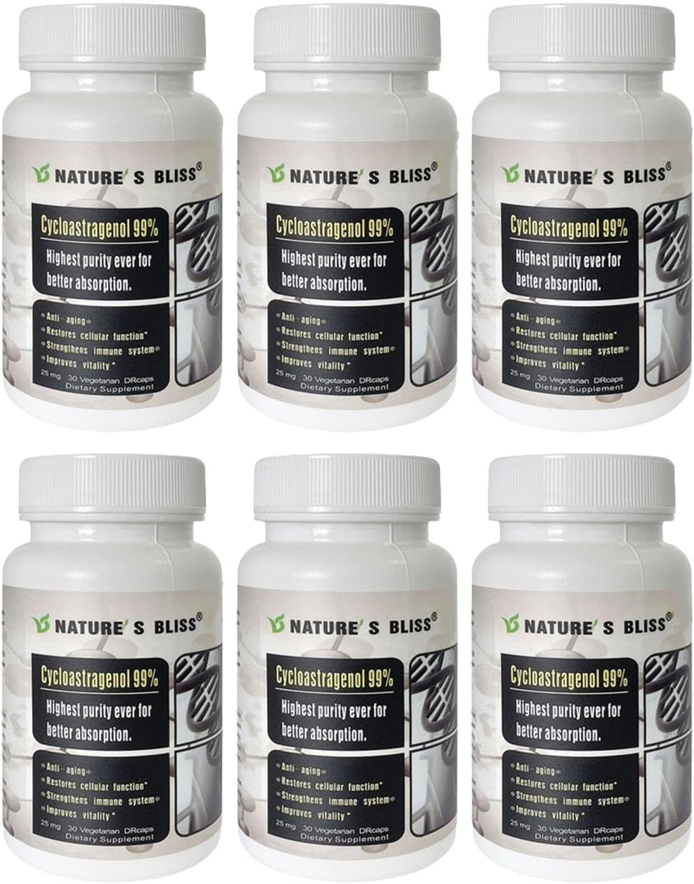 Nature'sbliss Cycloastragenol bottle with 25 mg capsules for daily use